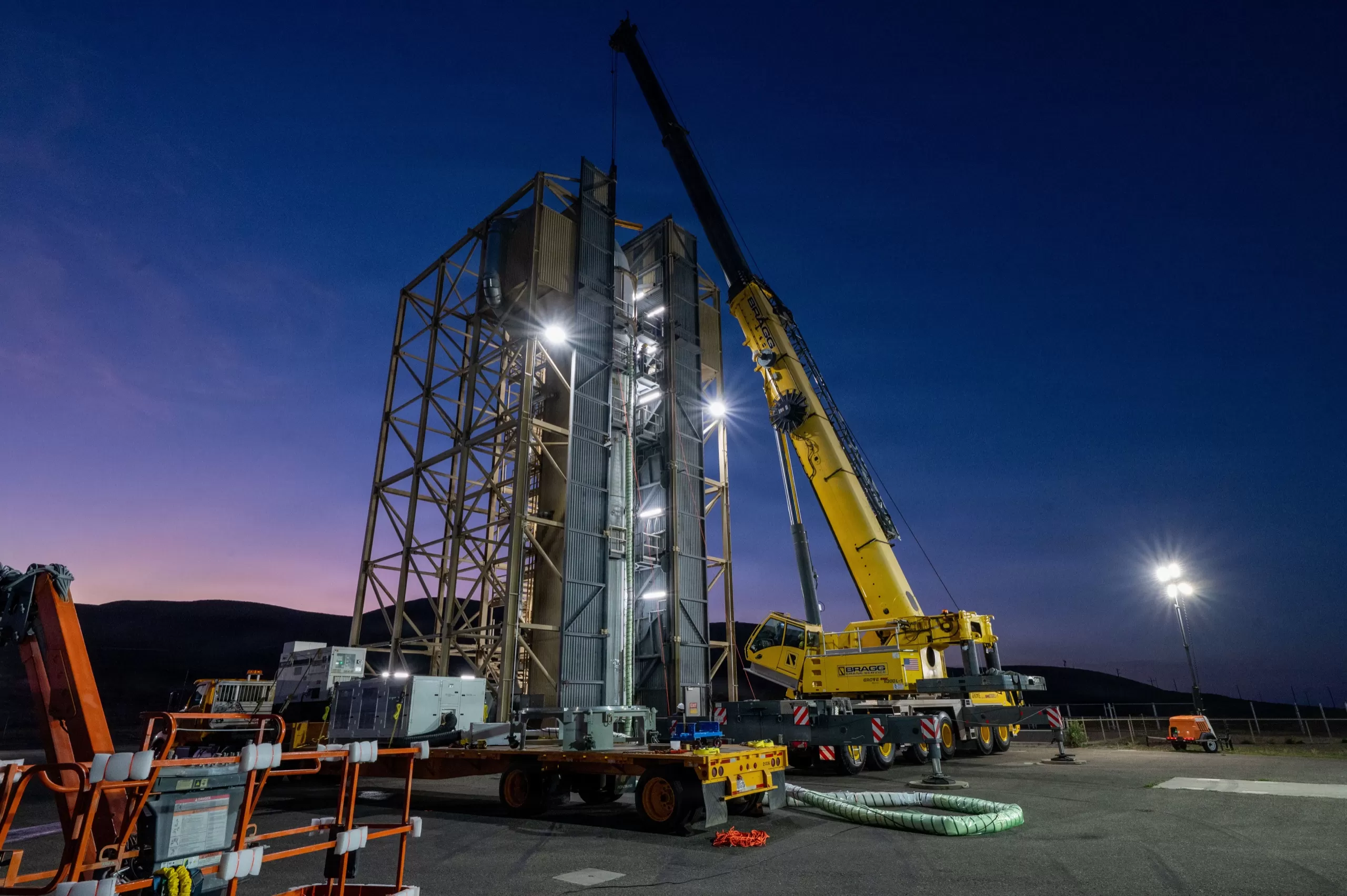 Vandenberg Space Launch Complex 8 mobile service tower at dusk — Industrial and Institutional Structural Engineering, Vandenberg Space Force Base, CA