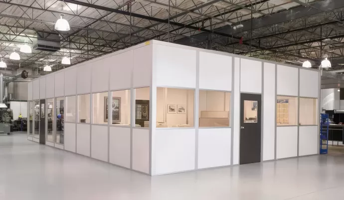 Modular office building inside a warehouse, reference image