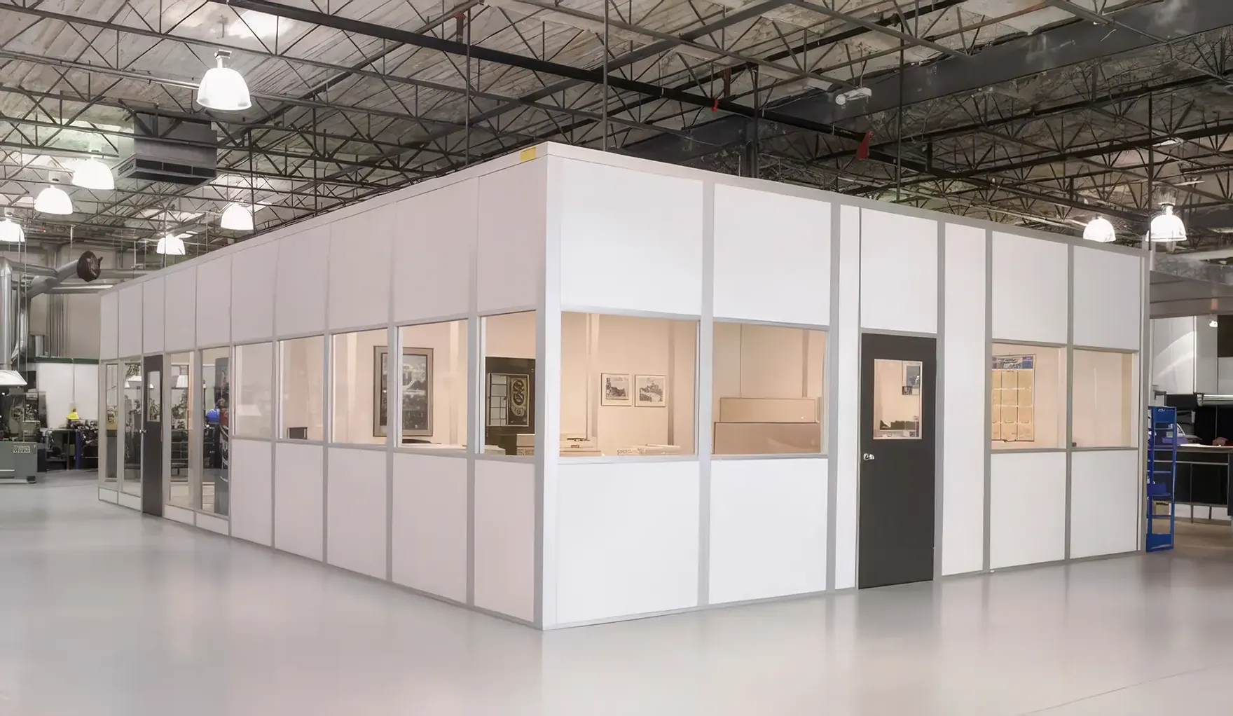 Modular office building inside a warehouse, reference image